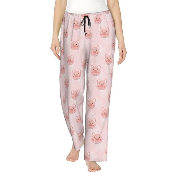 Salouo Cute Pig Face Print Women's Pajama Pants Casual Loose Sweatpants PJs Flowy Pants Drawstring Palazzo for Women Wide Leg Pants Lounge Pajama -X-Large
