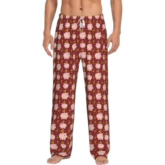 Salouo Cute Pig with Coins Print Pajama Pants for Men, Lounge Pants Elastic Waistband Casual Men's sleepwear Loungewear Sleep Pajama Pant -XX-Large