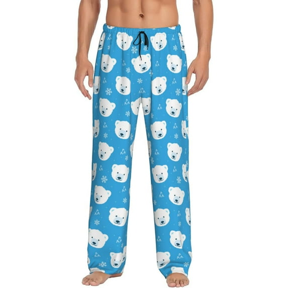 Salouo Cute Polar Bear Print Pajama Pants for Men, Lounge Pants Elastic Waistband Casual Men's sleepwear Loungewear Sleep Pajama Pant -Small