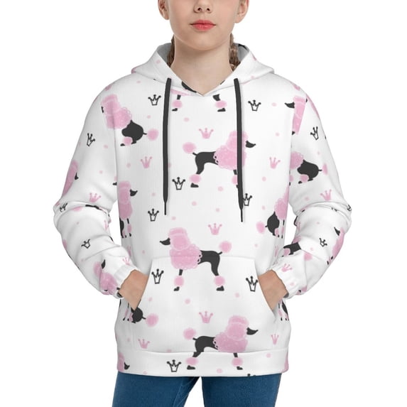 Salouo Cute Poodle Dog Pattern Hoodie Sweatshirt for Youth, Fall Pullover Hoodie Sweatshirt Long-Sleeve Pullover Hooded Sweatshirt-Small