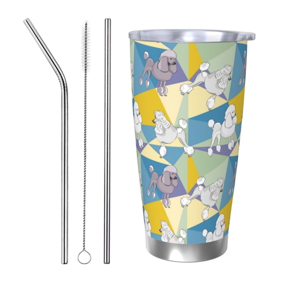 Salouo Cute Poodle Dog Print 20oz Tumbler with Lid,Stainless Steel Vacuum Insulated Tumbler Durable Insulated Coffee Mug Thermal Cup with Splash Proof Sliding Lid-Straw Three-piece Set