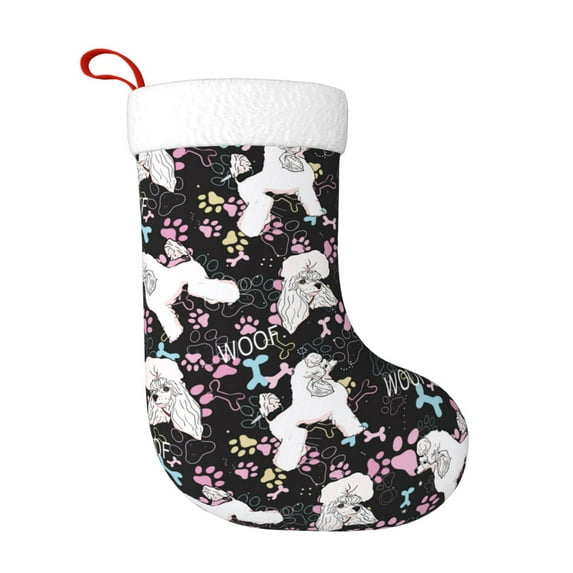 Salouo Cute Poodle Dog Print Christmas Stockings,Large Xmas Stocking Set of 1 Holiday and Farmhouse Stocking for Christmas Holiday Party Decoration(17.7*11 Inch)
