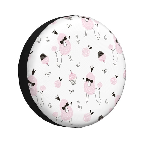 Salouo Cute Poodle Dog Print Spare Tire Cover 14-17 inch Spare Tire Protector Universal Tough Tire Wheel Cover for Trailer SUV and Truck-15 inch