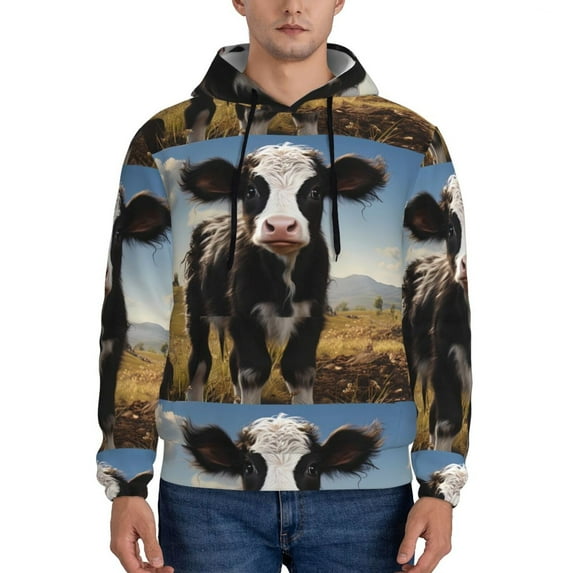 Salouo Cute Prairie Cow Pattern Men's Fall Hoodie Sweatshirt,Sport Hoodie with Pockets for Men Pullover Casual Hooded Sweatshirt-XX-Large