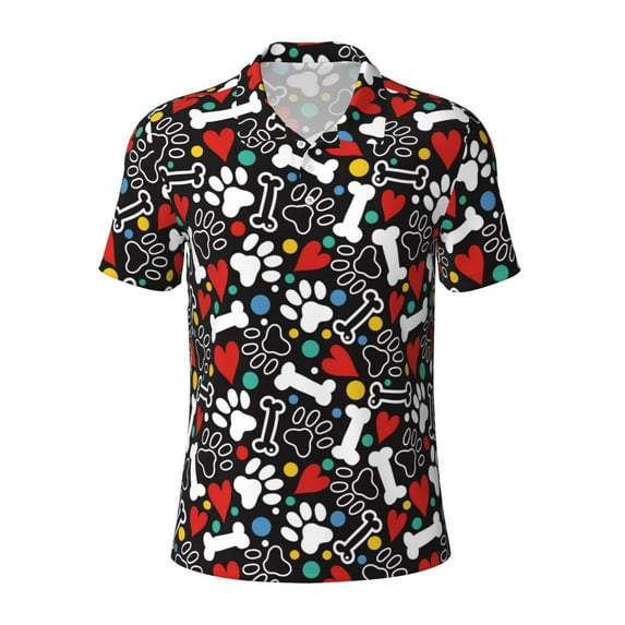 Salouo Cute Puppy Footprints for Men's Short Sleeve Polo Shirts,Polo Shirts for Men Performance Short Sleeve Golf Shirt Athletic Casual Collared T-Shirt-X-Large