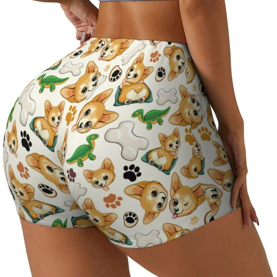 Salouo Cute Puppy Print Women's Athletic Shorts,Booty Shorts Biker Shorts High Waisted Elastic Workout Shorts for Yoga Gym Running Sports-XX-Large