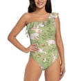 thumbnail image 1 of Salouo Cute Rabbit And Flower Pattern One Shoulder Ruffled One Piece Swimsuit for Women V Neck Swimwear Tummy Control Bathing Suit-X-Large, 1 of 6