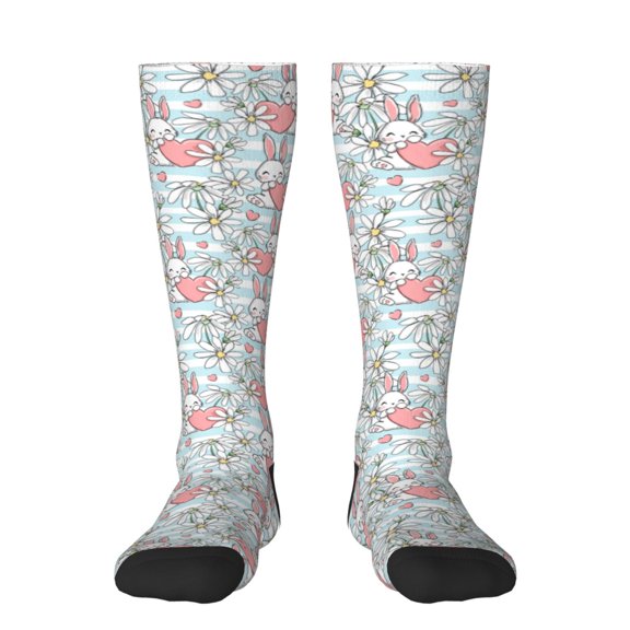 Salouo Cute Rabbit And Heart Print Women's Men's Ankle Socks 1-pack Casual Athletic Socks for Unisex Adult Moisture-Wicking Socks for Daily Wear/Running/Sport