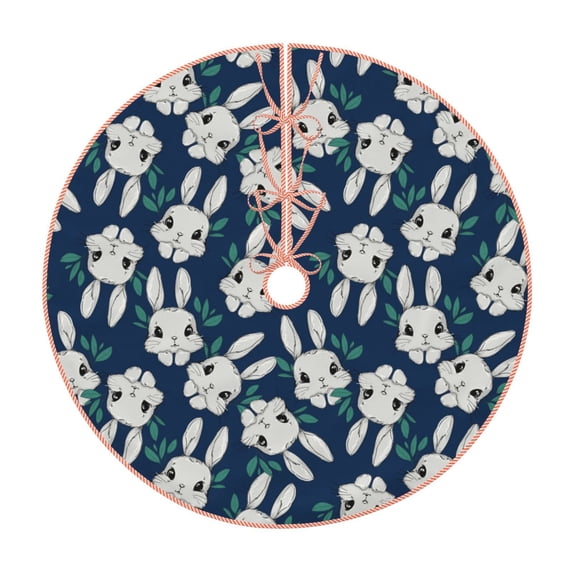 Salouo Cute Rabbit Christmas Tree Skirt 36" Farmhouse Christmas Decorations Snowman Xmas Tree Skirt Tree Mat for Holiday Party Decor