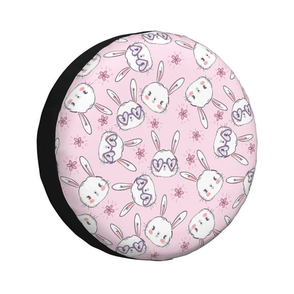 Salouo Cute Rabbit Flower Print Spare Tire Cover 14-17 inch Spare Tire Protector Universal Tough Tire Wheel Cover for Trailer SUV and Truck-17 inch