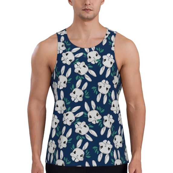 Salouo Cute Rabbit for Men's Tank Tops,Sleeveless Muscle Shirts for Men Quick Dry Workout Tank Top Gym Muscle Tee Fitness Bodybuilding Sleeveless T Shirt-Large