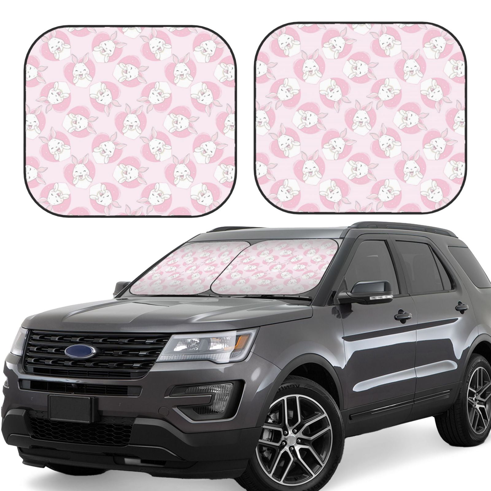 Salouo Cute Rabbit Pattern Car Windshield Sun Shade Foldable | Front ...