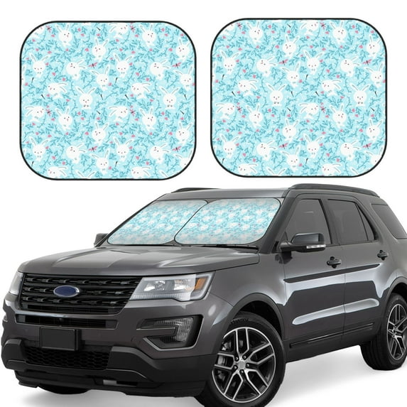 Salouo Cute Rabbit Pattern Car Windshield Sun Shade Foldable | Front Windshield Shade for Sun, Heat and UV Rays | Interior Sun Protection-Medium