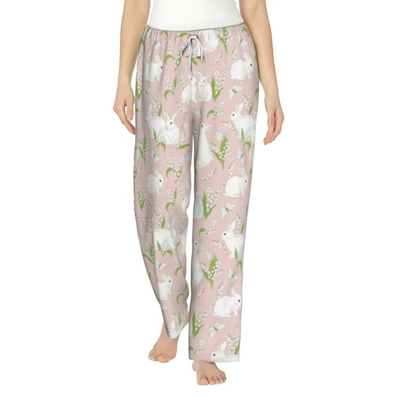 Salouo Cute Rabbit Print Women's Pajama Pants Casual Loose Sweatpants PJs Flowy Pants Drawstring Palazzo for Women Wide Leg Pants Lounge Pajama -X-Large