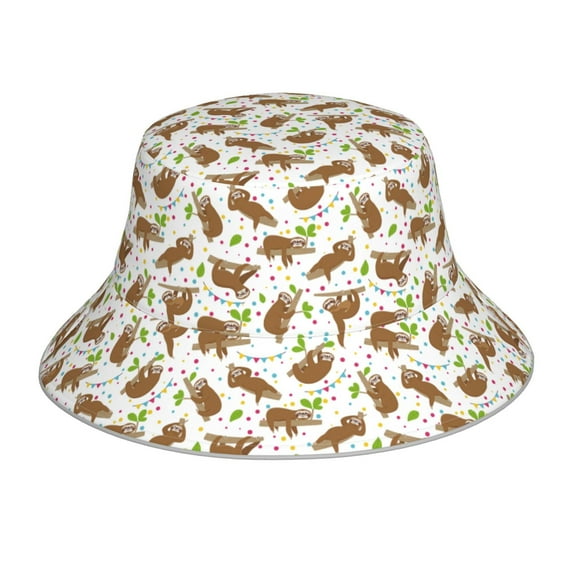 Salouo Cute Sloth Print Unisex Bucket Hat, Outdoor Summer Beach Fishing Sun Hat Fun Outdoor Vacation Hat for Men Women Teens,Reversible Double-Side-Wear