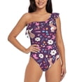 thumbnail image 1 of Salouo Cute Squirrel Floral Pattern One Shoulder Ruffled One Piece Swimsuit for Women V Neck Swimwear Tummy Control Bathing Suit-X-Large, 1 of 6