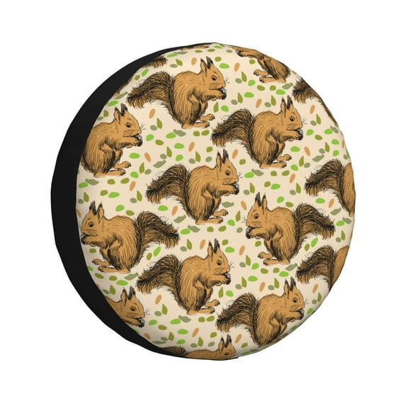 Salouo Cute Squirrel with Green Leaves Print Spare Tire Cover 14-17 inch Spare Tire Protector Universal Tough Tire Wheel Cover for Trailer SUV and Truck-15 inch