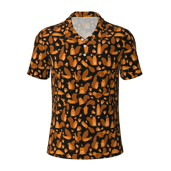 Salouo Cute Squirrel for Men's Short Sleeve Polo Shirts,Polo Shirts for Men Performance Short Sleeve Golf Shirt Athletic Casual Collared T-Shirt-X-Large