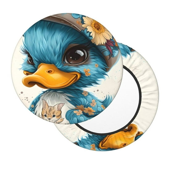 Salouo Cute Sunflower Blue Duck Pattern Bar Stool Cushion Cover, Round Crease-Resistant Stretchy Dustproof Stool Seat Slipcover for Bar Round Chair-12 inch