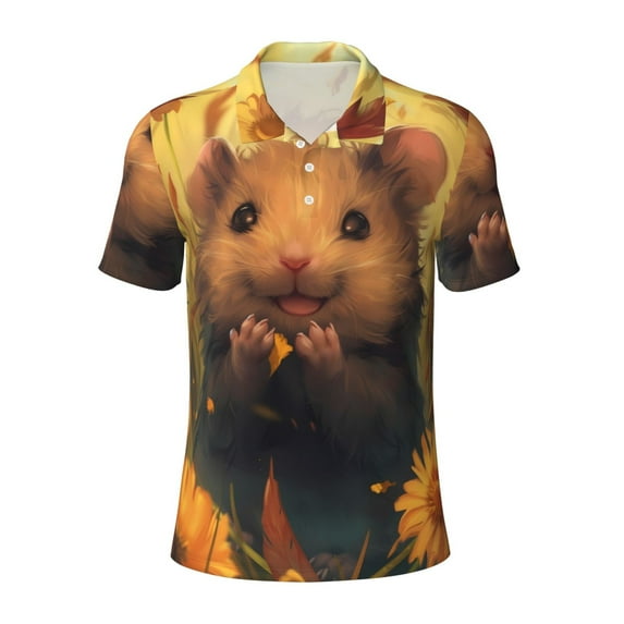 Salouo Cute Sunflower Guinea Pig for Men's Short Sleeve Polo Shirts,Polo Shirts for Men Performance Short Sleeve Golf Shirt Athletic Casual Collared T-Shirt-3X-Large