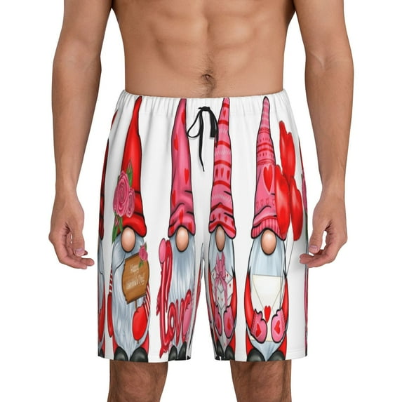 Salouo Cute Valentine's Gnomes Pattern Men's Sleep Pajama Shorts,Pajama Bottoms Elastic Waistband Sleep Pajama Short PJ Shorts for Men-Large