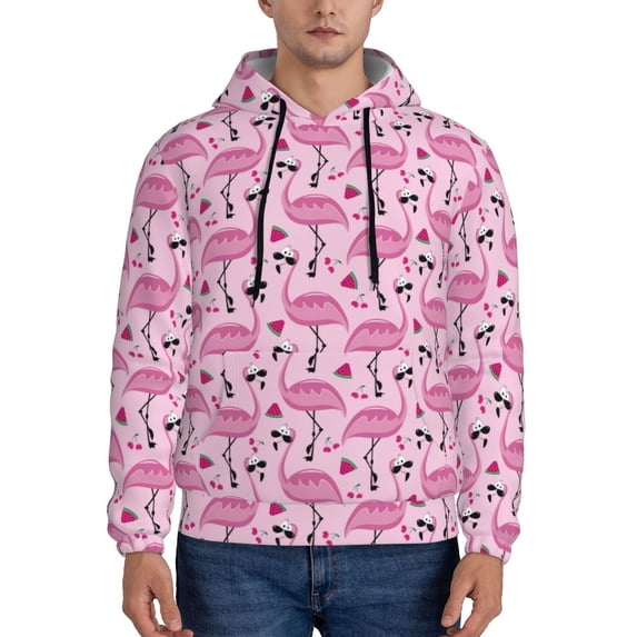 Salouo Cute Watermelon Flamingo Pattern Men's Fall Hoodie Sweatshirt,Sport Hoodie with Pockets for Men Pullover Casual Hooded Sweatshirt-X-Large