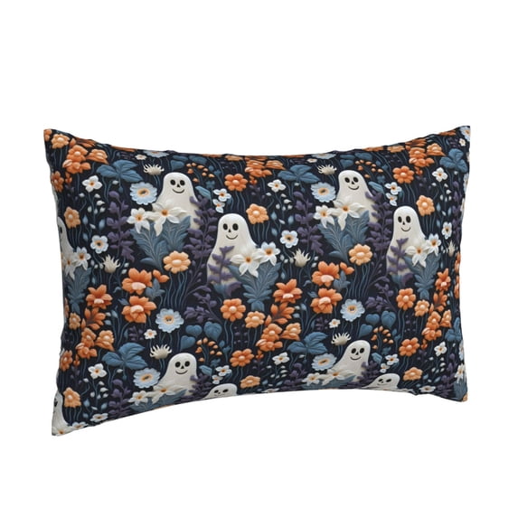 Salouo Cute ghost in the flowers Print Print Pillow Case Cover,Wrinkle-Free Bed Pillow Cover Pack of 1 Home Decor Fade-Resistant and Stain-Resistant ,Pillows Not Included -16"x24"