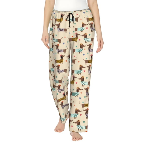 Salouo Dachshund Dog Print Women's Pajama Pants Casual Loose Sweatpants PJs Flowy Pants Drawstring Palazzo for Women Wide Leg Pants Lounge Pajama -Large