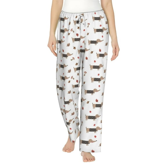 Salouo Dachshund Dog Print Women's Pajama Pants Casual Loose Sweatpants PJs Flowy Pants Drawstring Palazzo for Women Wide Leg Pants Lounge Pajama -Small