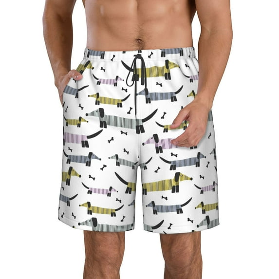 Salouo Dachshund Dog Puppy Pattern Swim Trunks for Men,Men's Hawaiian Bathing Suit Swimsuits Quick Dry Swimming Board Shorts Beach Shorts with Pockets-Large