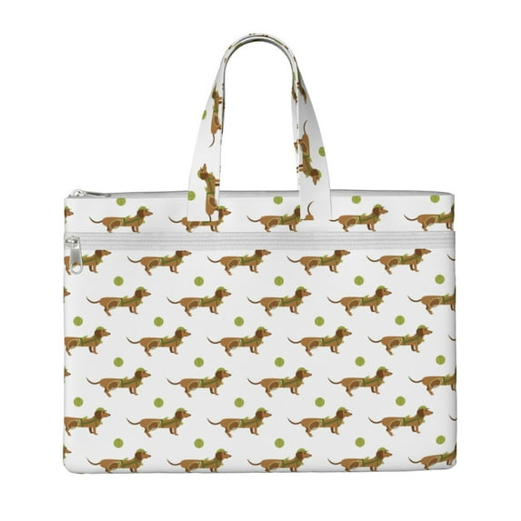 Salouo Dachshund Going To Play Tennis for Canvas Tote File Bag, Tote Bag With Zipper Business Briefcase Document Bag with Handle A4 File Organizer Laptop Bag for Travel & Work