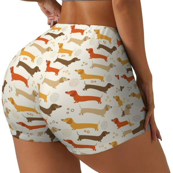 Salouo Dachshund Print Women's Athletic Shorts,Booty Shorts Biker Shorts High Waisted Elastic Workout Shorts for Yoga Gym Running Sports-Medium