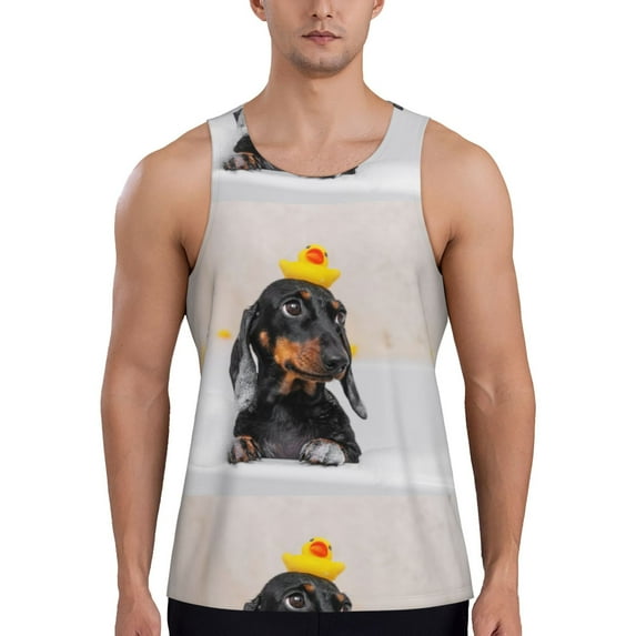 Salouo Dachshund Sitting in Bathtub for Men's Tank Tops,Sleeveless Muscle Shirts for Men Quick Dry Workout Tank Top Gym Muscle Tee Fitness Bodybuilding Sleeveless T Shirt-4X-Large