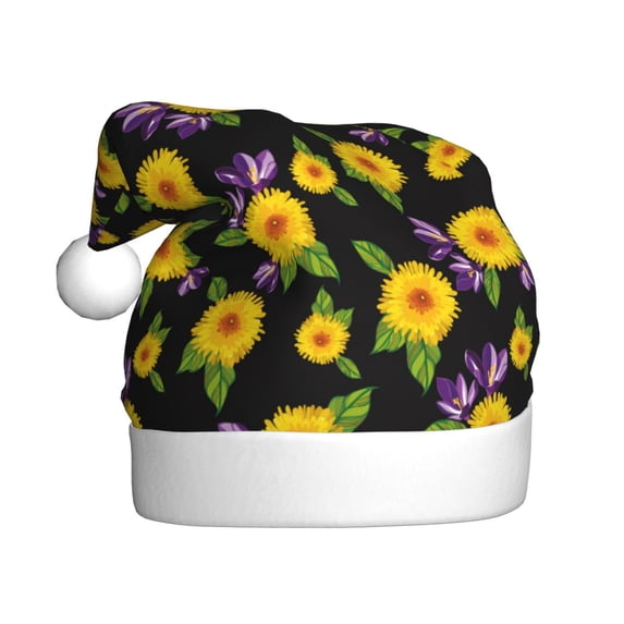 Salouo Daisies Flowers for Adult Christmas Hat Xmas Holiday Hat Santa Hat for Women & Men Festive Headwear Accessories Fit for Christmas/ New Year/Holiday/Party,1PC