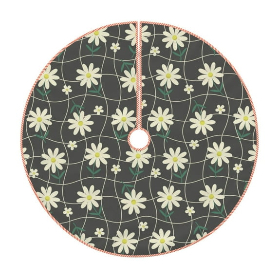 Salouo Daisies Flowers Christmas Tree Skirt 36" Farmhouse Christmas Decorations Snowman Xmas Tree Skirt Tree Mat for Holiday Party Decor