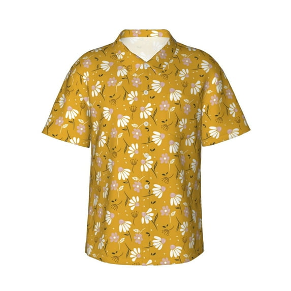 Salouo Daisies Flowers for Hawaiian Shirt for Men,Summer Beach Casual Short Sleeve Button Down Shirts Men's Regular-Fit Short-Sleeve Print Shirt -X-Large