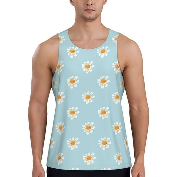 Salouo Daisies Flowers for Men's Tank Tops,Sleeveless Muscle Shirts for Men Quick Dry Workout Tank Top Gym Muscle Tee Fitness Bodybuilding Sleeveless T Shirt-4X-Large