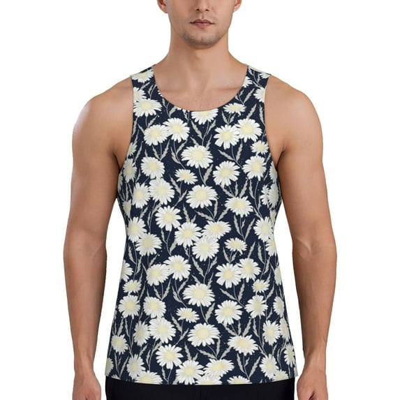 Salouo Daisies Flowers for Men's Tank Tops,Sleeveless Muscle Shirts for Men Quick Dry Workout Tank Top Gym Muscle Tee Fitness Bodybuilding Sleeveless T Shirt-X-Large