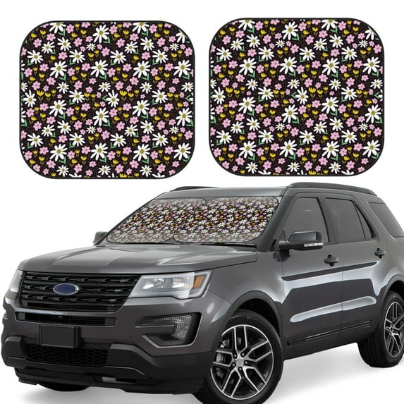 Salouo Daisies Flowers Pattern Car Windshield Sun Shade Foldable | Front Windshield Shade for Sun, Heat and UV Rays | Interior Sun Protection-Small