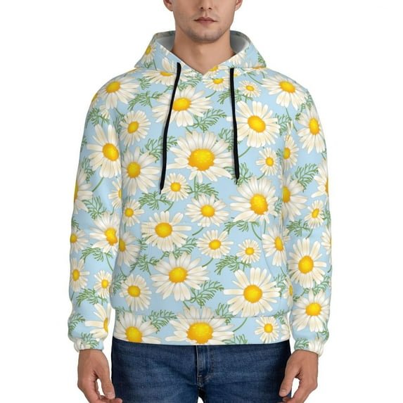 Salouo Daisies Flowers Pattern Men's Fall Hoodie Sweatshirt,Sport Hoodie with Pockets for Men Pullover Casual Hooded Sweatshirt-4X-Large