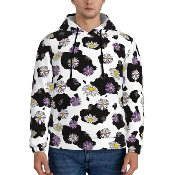 Salouo Daisies Flowers Pattern Men's Fall Hoodie Sweatshirt,Sport Hoodie with Pockets for Men Pullover Casual Hooded Sweatshirt-X-Large