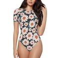 thumbnail image 1 of Salouo Daisies Flowers for Women's Short Sleeve Bodysuit,Sexy Bodysuits One Piece Round Neck Bodysuit Shapewear Tummy Control-Large, 1 of 7
