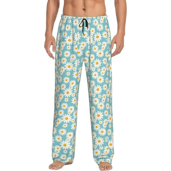 Salouo Daisy Floral A Print Pajama Pants for Men, Lounge Pants Elastic Waistband Casual Men's sleepwear Loungewear Sleep Pajama Pant -Small