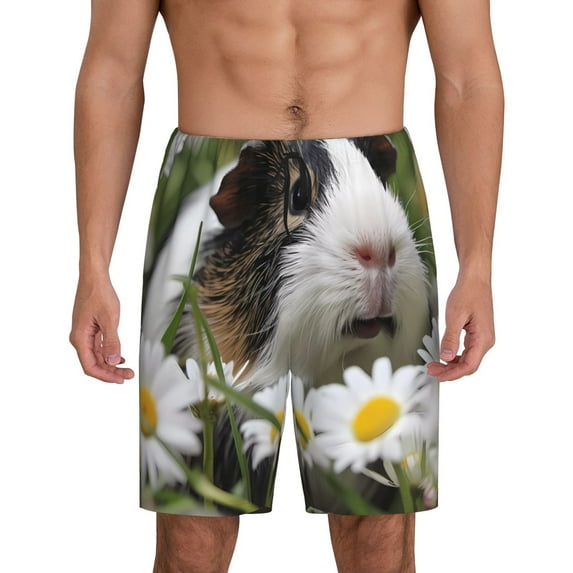 Salouo Daisy Guinea Pig Pattern Men's Sleep Pajama Shorts,Pajama Bottoms Elastic Waistband Sleep Pajama Short PJ Shorts for Men -Large