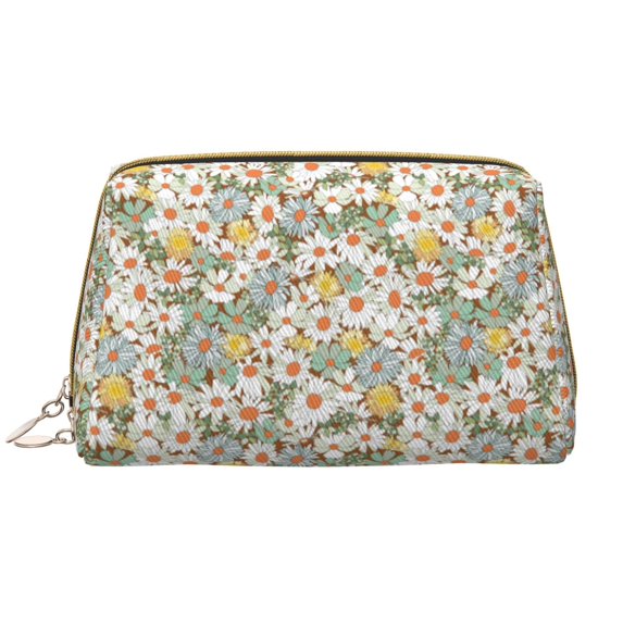 Salouo Daisy Pattern Large Cosmetic Bag,Portable Travel Makeup Bag Makeup Brush Organizer Cosmetics Pouch Large Capacity Travel Makeup Case Organizer