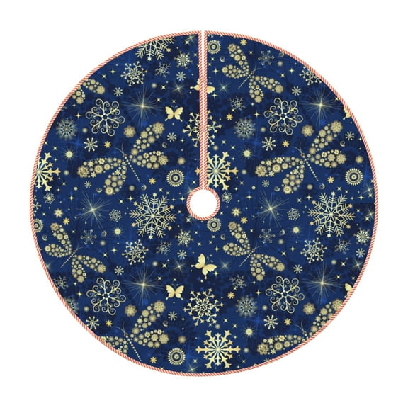 Salouo Dark Blue Christmas Christmas Tree Skirt 30" Farmhouse Christmas Decorations Snowman Xmas Tree Skirt Tree Mat for Holiday Party Decor