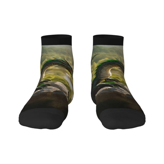 Salouo Deep Forest Stone Green Dragon Pattern Unisex Middle Tube Socks,Middle-Finger Knee High Socks Over The Calf Tube Stocking Crew Stockings for Women and Men Tube Socks