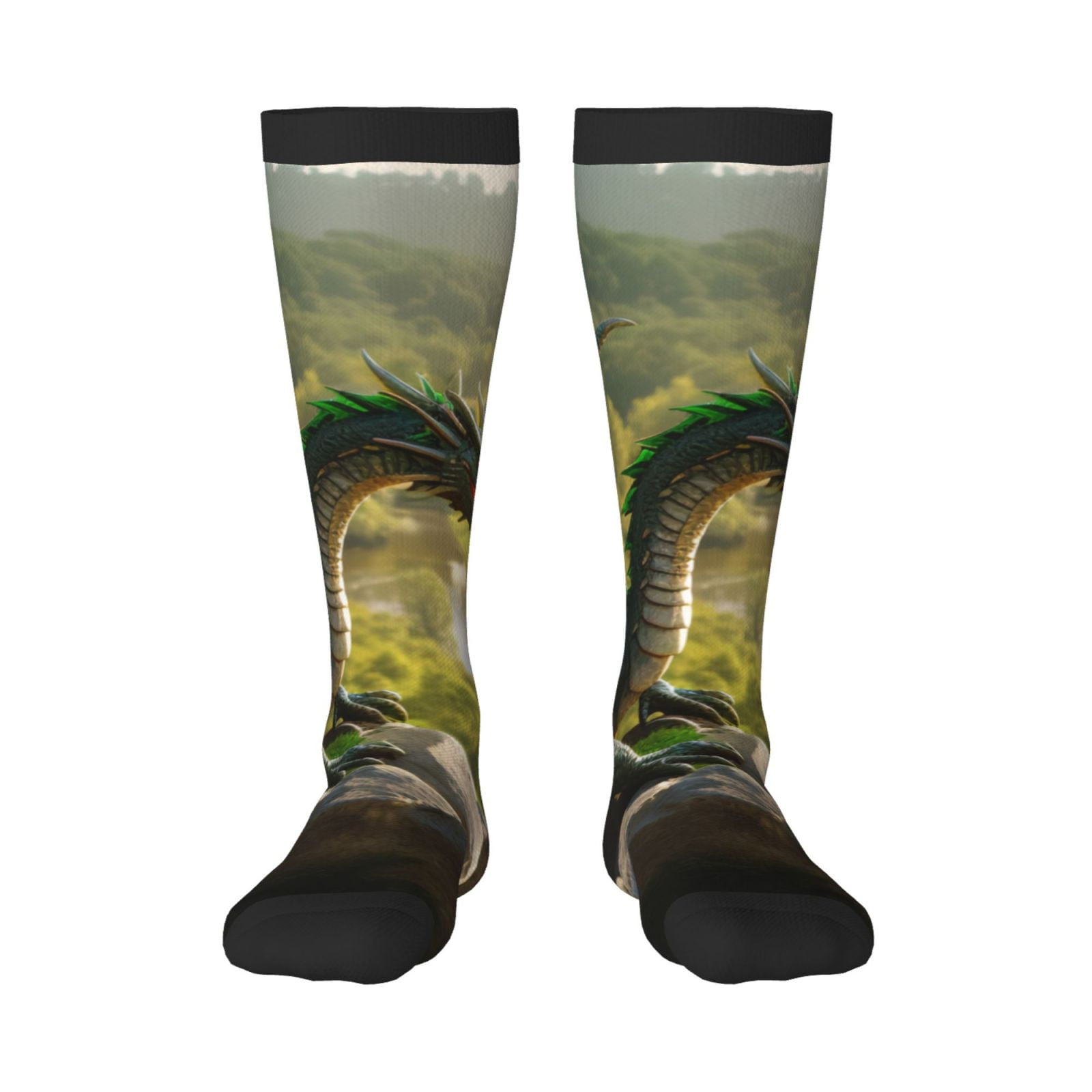Salouo Deep Forest Stone Green Dragon Print Women's Men's Ankle Socks 1
