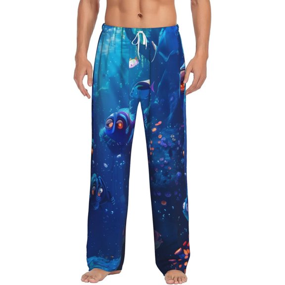 Salouo Deep Sea Glowing Fishes Print Pajama Pants for Men, Lounge Pants Elastic Waistband Casual Men's sleepwear Loungewear Sleep Pajama Pant -X-Large