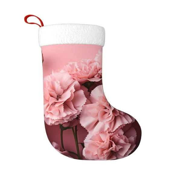 Salouo Delicate Pink Carnations Print Christmas Stockings,Large Xmas Stocking Set of 1 Holiday and Farmhouse Stocking for Christmas Holiday Party Decoration(17.7*11 Inch)
